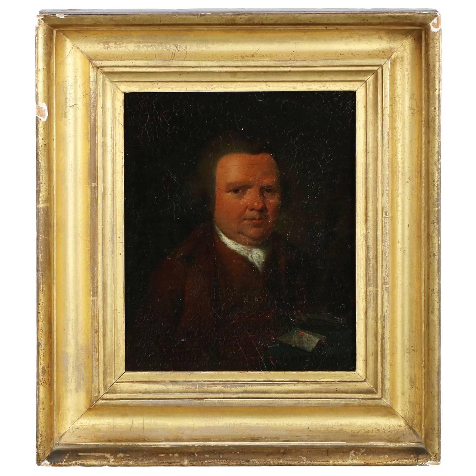 English Antique Oil Painting Portrait of Seated Gentleman, 18th Century