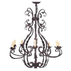 Wrought Iron Cage-Form Eight-Light Chandelier 3