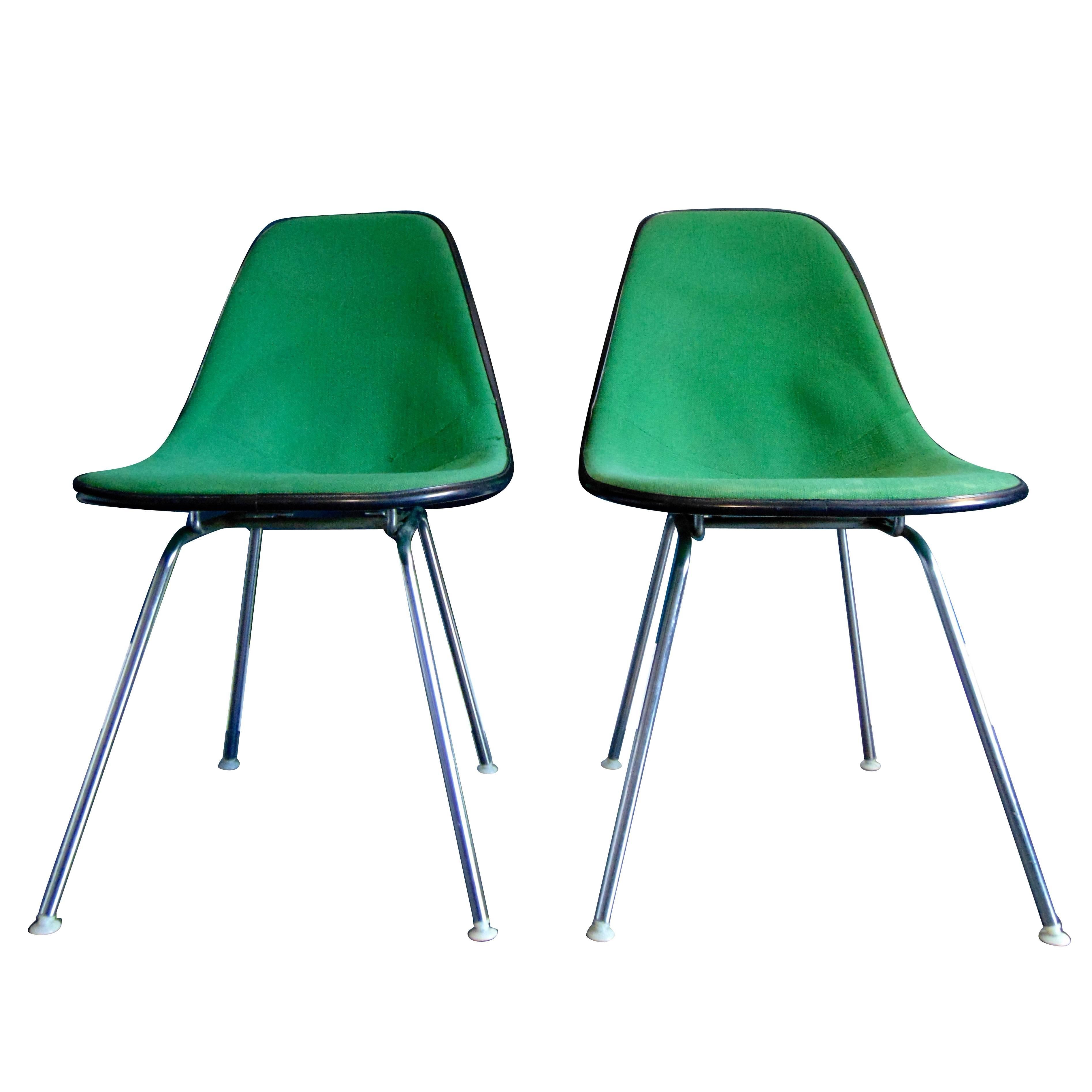 Fibreglass and Fabric Upholstered Side Chairs by Charles Eames for Herman Miller For Sale