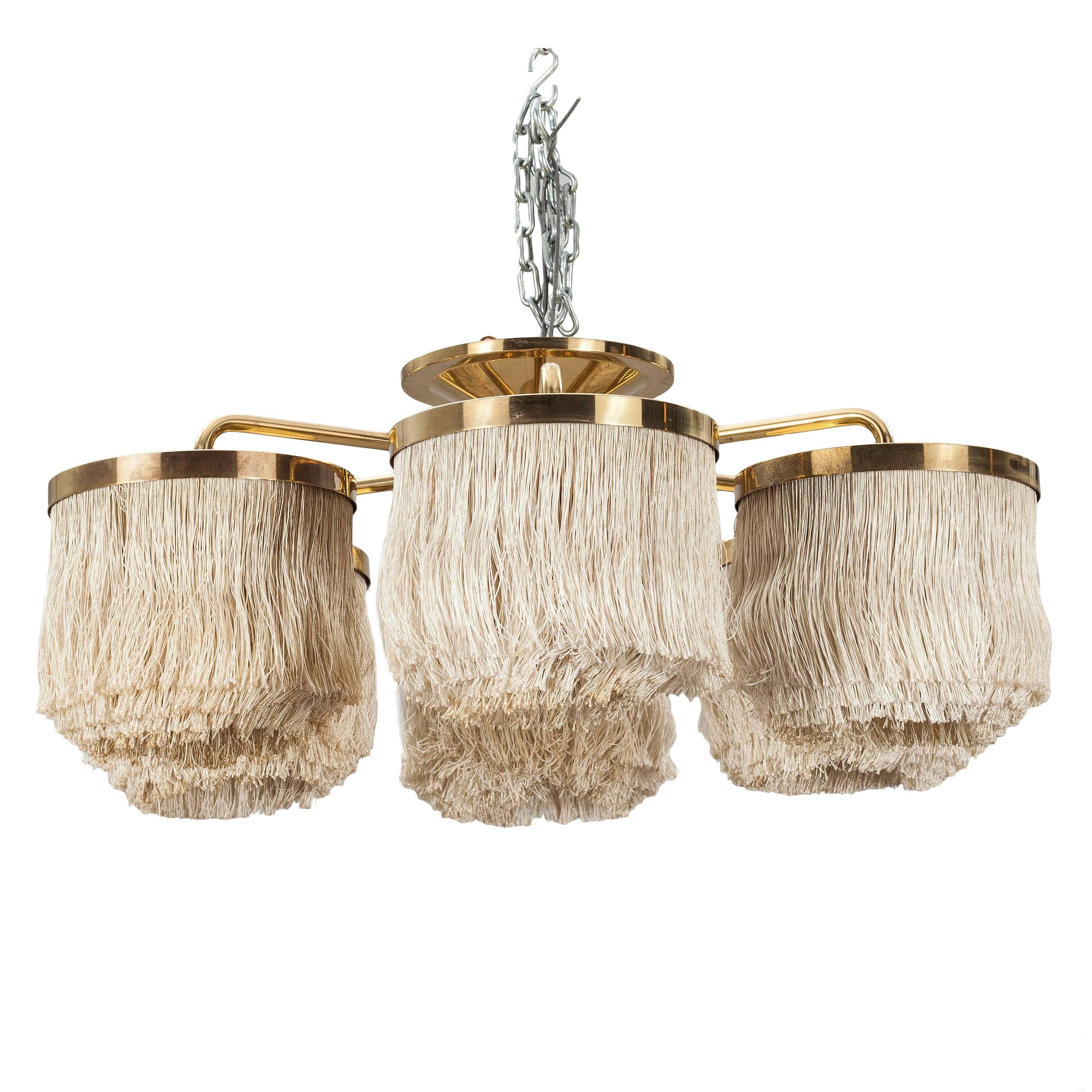 Chandelier with Creme Colored Fringes by Hans Agne Jakobsson, Sweden, End 1960 For Sale