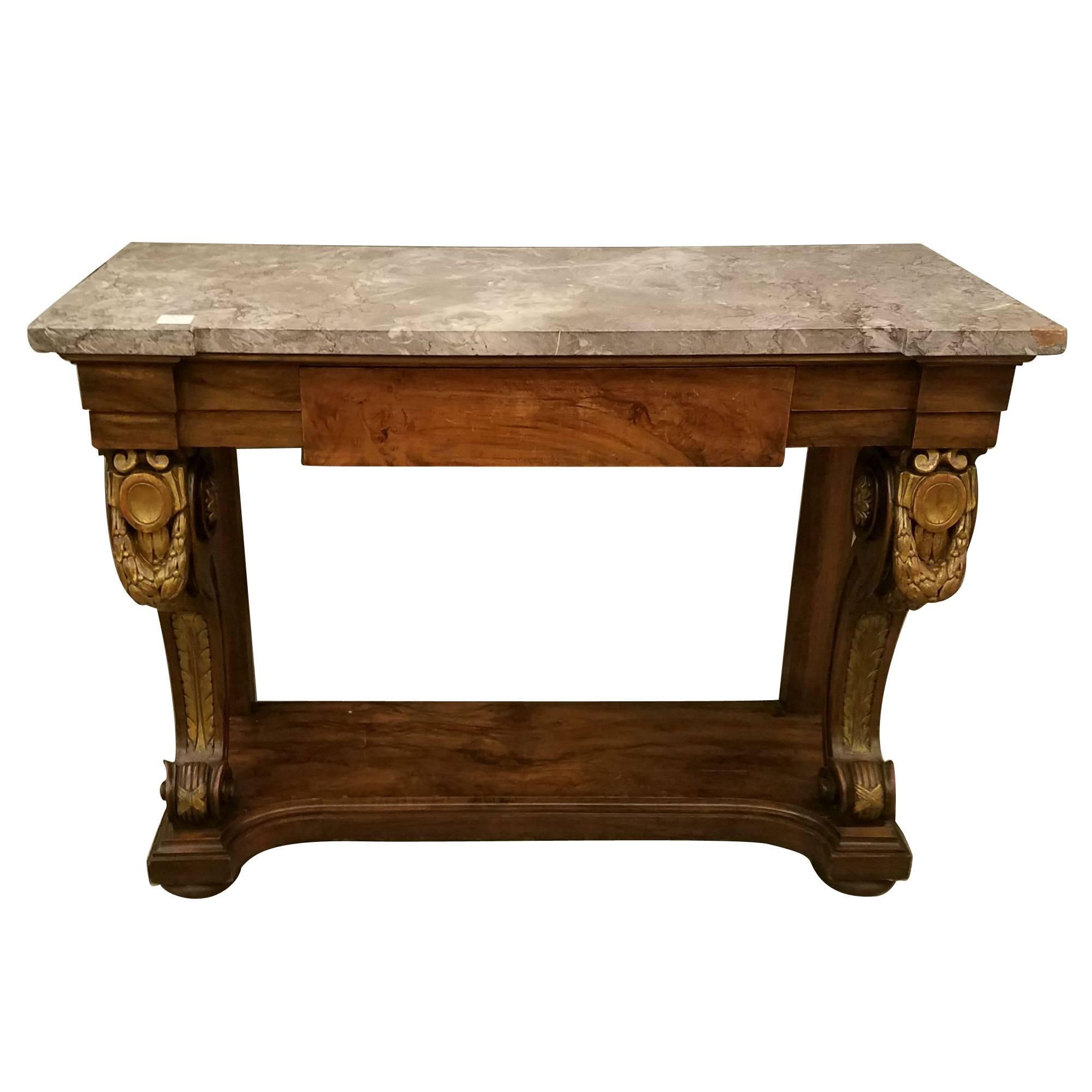19th Century French Empire Carved Rosewood Console Table