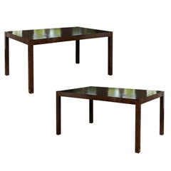 Élégante table de salle à manger à rallonge vintage en fausse écaille de tortue laquée avec gouttes d'huile