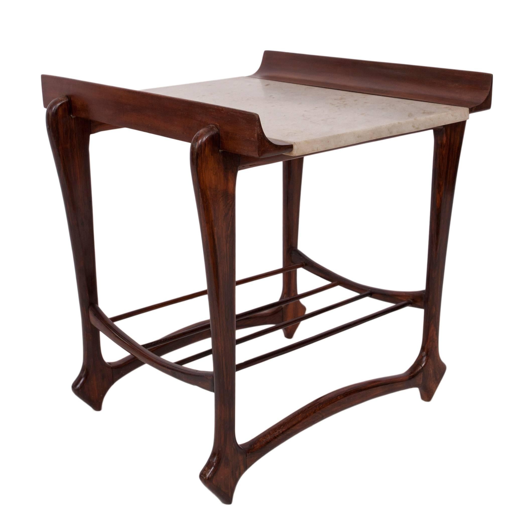 Giuseppe Scapinelli Marble Top Side Table with Magazine Rack