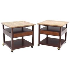 Pair of Marble-Top Single Drawer End Table by Harvey Probber