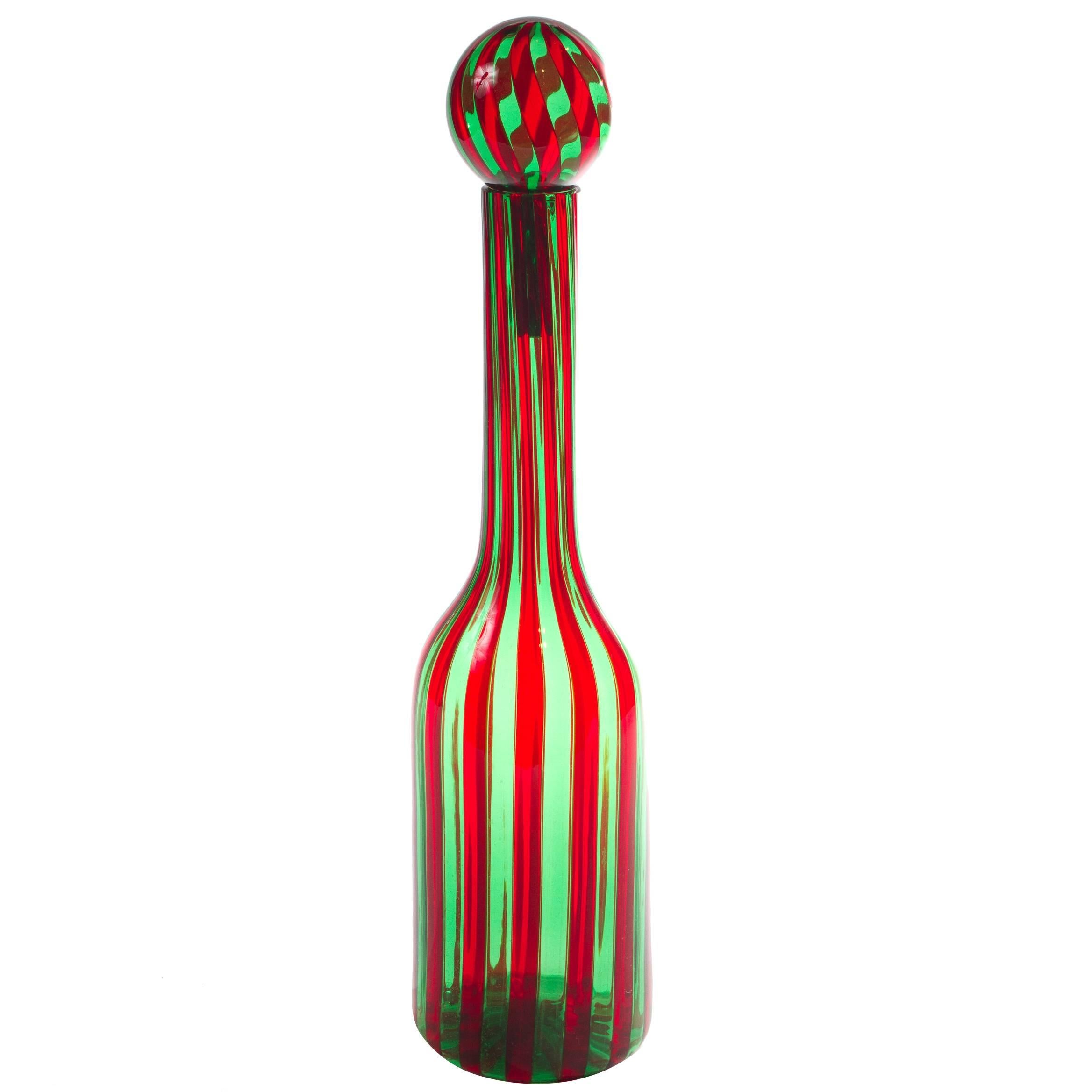Murano Blown Glass Bottle in the Manner of Gio Ponti