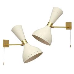 Pair of Italian Dual Light Sconces, Modernist Diabolo Design Lamps , 1950s-1960s
