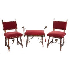 Pair of Spanish Revival Chairs with Matching Bench