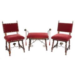 Pair of Spanish Revival Chairs with Matching Bench 3