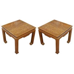 Fabulous Pair of Incised Modern Side Tables by Kittinger with Thistledown Motif