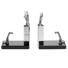 Pair of Art Deco Dog and Cat Chrome Bookends, circa 1935