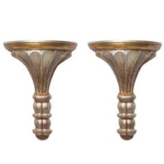 Pair of Silver and Gold Leaf Neoclassical Style Wall Brackets 1