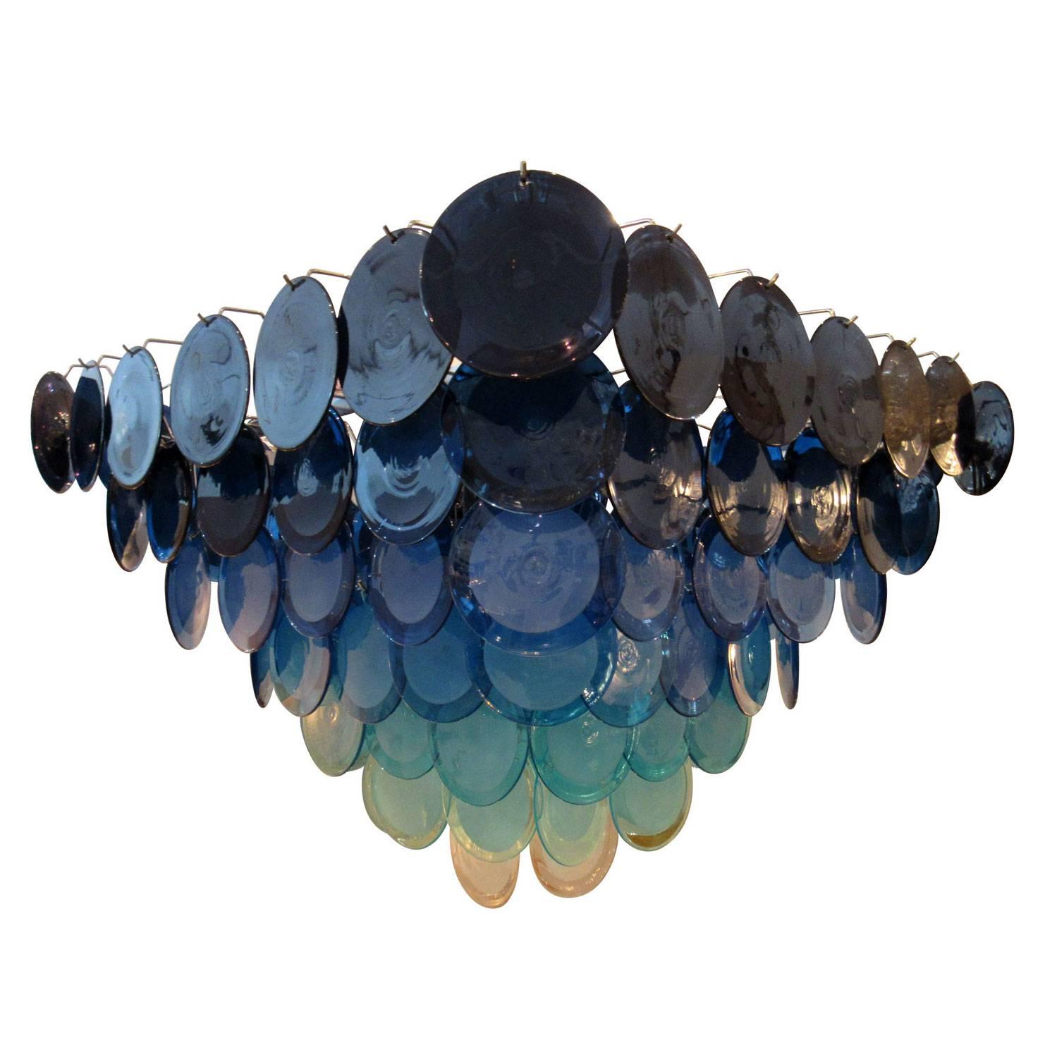 Vistosi Blue Murano Glass Disc Chandelier