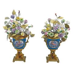 19th Century Sevres Jardiniere with Porcelain Flowers