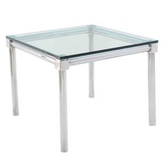 Chrome and Thick Glass Top Square Game Table