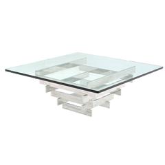 Square Thick Glass Top Stainless Pyramid Shape Base Coffee Table 8