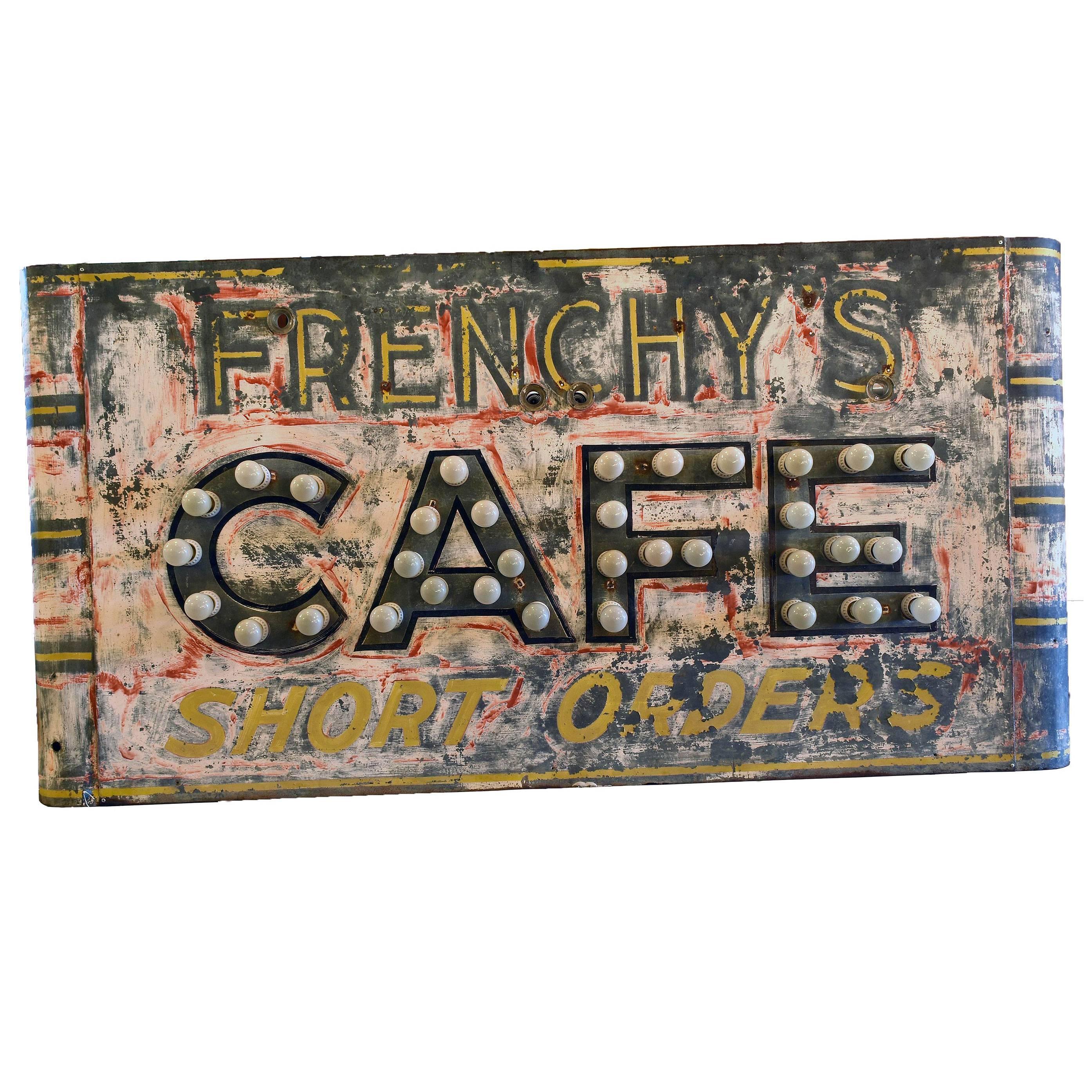 1930s Frenchy's Cafe Sign with Marquee Bulbs, Perfect Patina