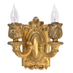 Pair of Beaux Arts Cast Brass Two-Arm Sconce