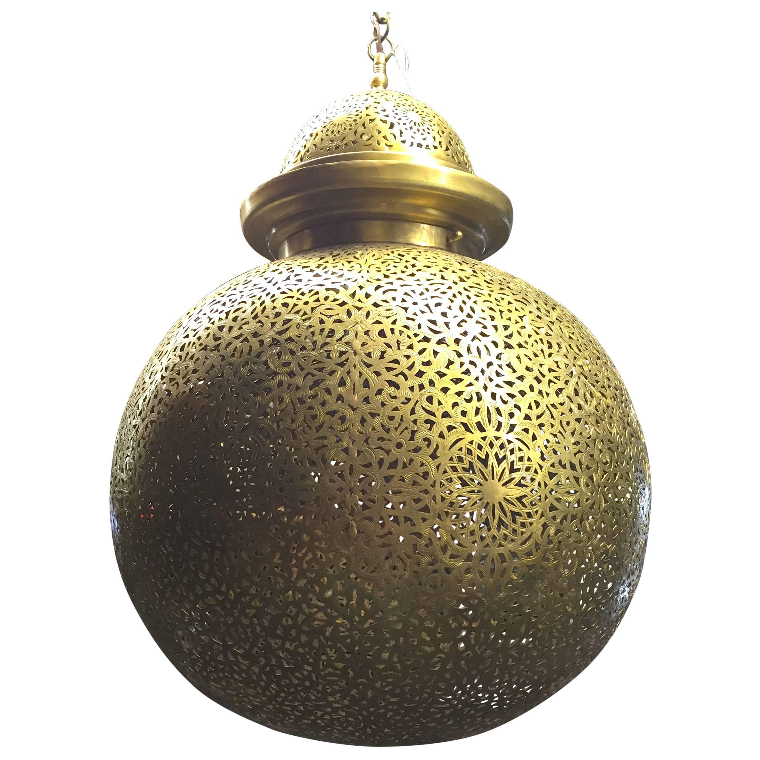 Large Brass Moroccan Globe Chandelier