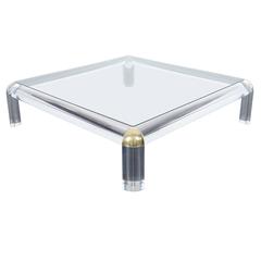 Monumental Lucite and Brass Coffee Table