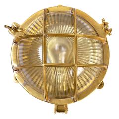 Cast Brass Nautical Flush Mount Porthole Sconce with Prismatic Glass