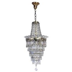 Vintage 1930s Silver Plated Waterfall Crystal Chandelier