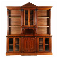 Antique Exceptional Irish Chippendale Walnut Breakfront Bookcase, Strahan & Co.