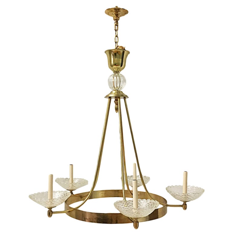 Gilt Chandelier with Murano Glass Bobeches For Sale at 1stDibs