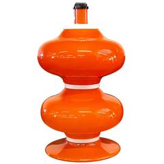 Large Italian Mid-Century Modern Table Lamp of Orange Glass