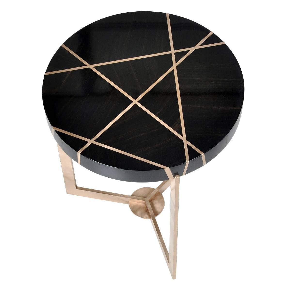 Ray End Table in Bronze and Genuine Gabon Ebony by Newell Design For Sale