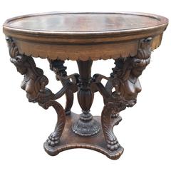 Early 1900s Carved Wooden Center or Coffee Table with Figurehead Females 7