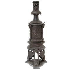 Antique Napoleon III Cast Spelter Carcel Lamp on Stand