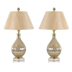 Radiant Pair of Vintage Textured Mercury Glass Vessels as Custom Lamps