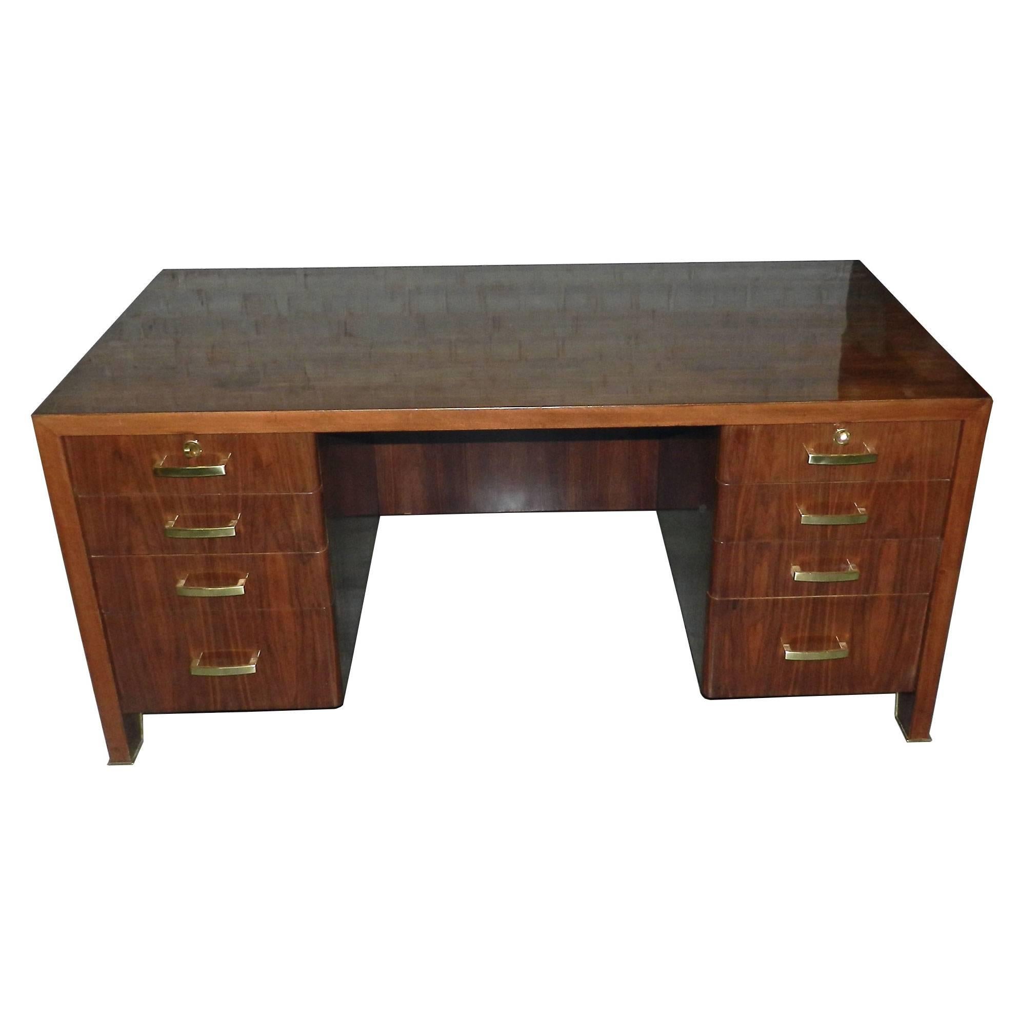 Paul Dupré-Lafon, Art Deco Desk in Veneer Rosewood and Gilt Bronze