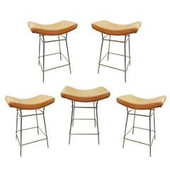Set of Five Chrome and Leather Bar Stools by Fernando Jaeger