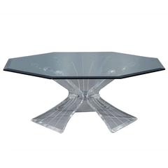 1970 Octagonal Lucite and Glass Mid-Century Modern Cocktail Table