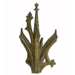 19th Century Gothic French Chapel Carved Wood Architectural Element Wall Light