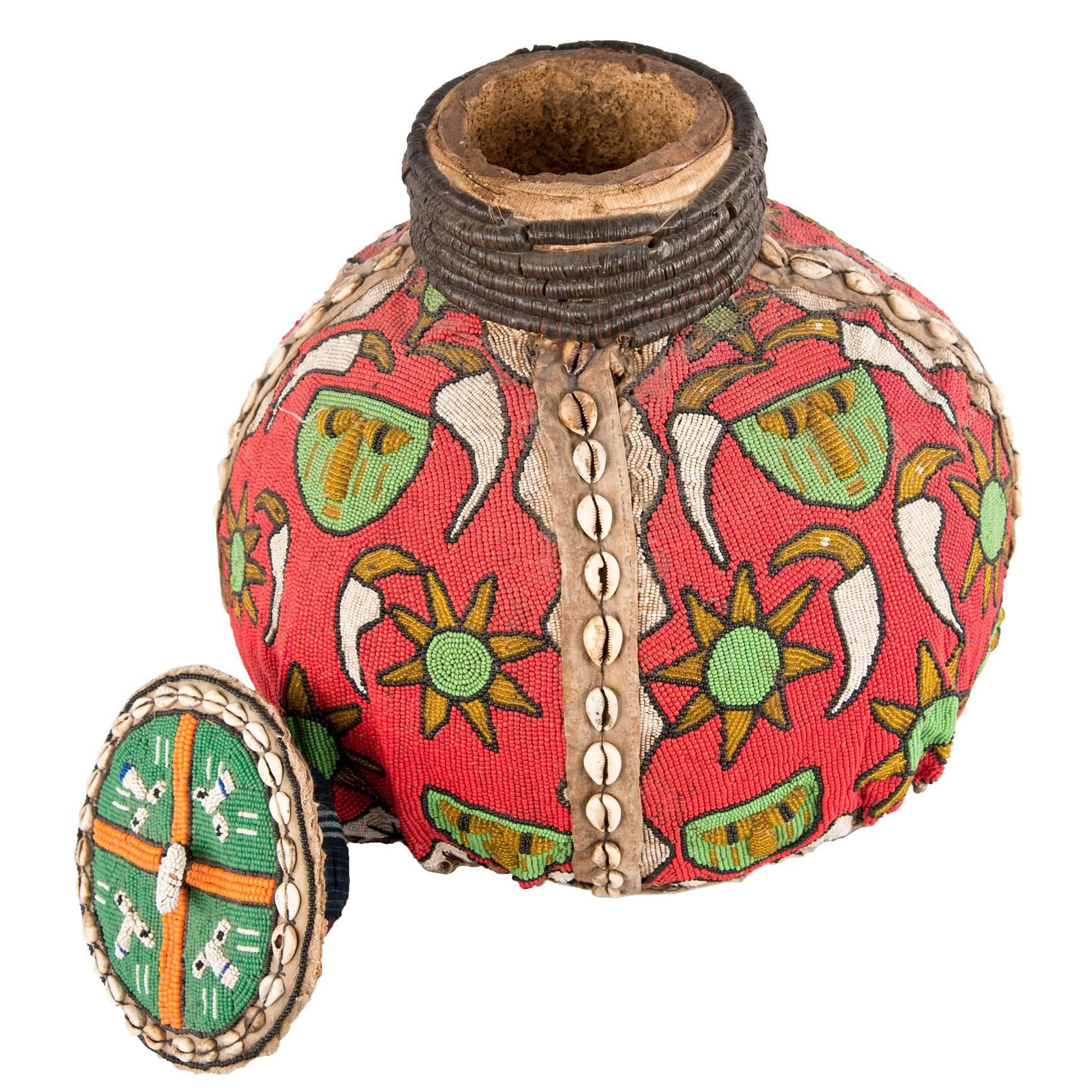 Yoruba, Nigeria Beaded Gourd with Lid