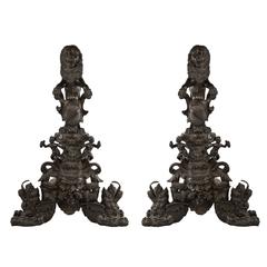Pair of Bronze Heraldry Andirons 2