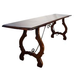 Early 19th Century Antique Tuscan Rustic Refectory Style Table with Iron Cross