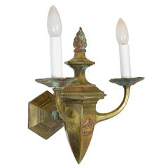 Wonderful Early 20th Century Brass Gas/Electric Colonial Sconce