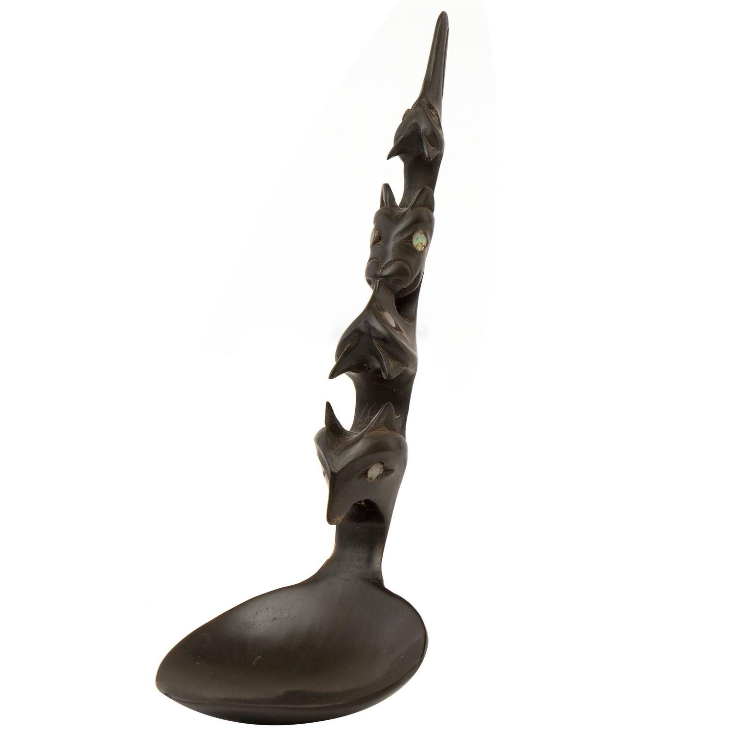 Antique Northwest Coast Native American Carved Horn Spoon, Haida, 19th
