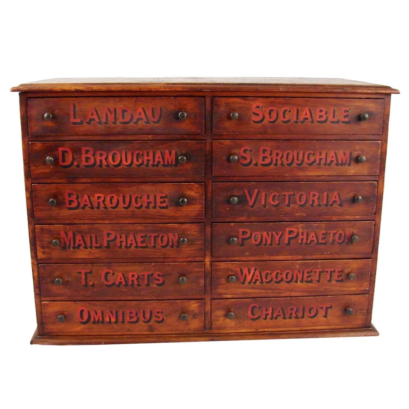 English Beechwood 12 Drawer Chest for Carriage Parts