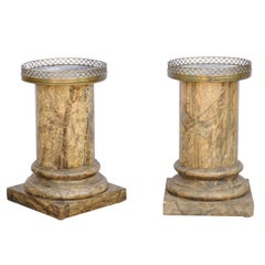 Pair of French Drinks Tables Made of Faux Marble Columns with Marble Tops