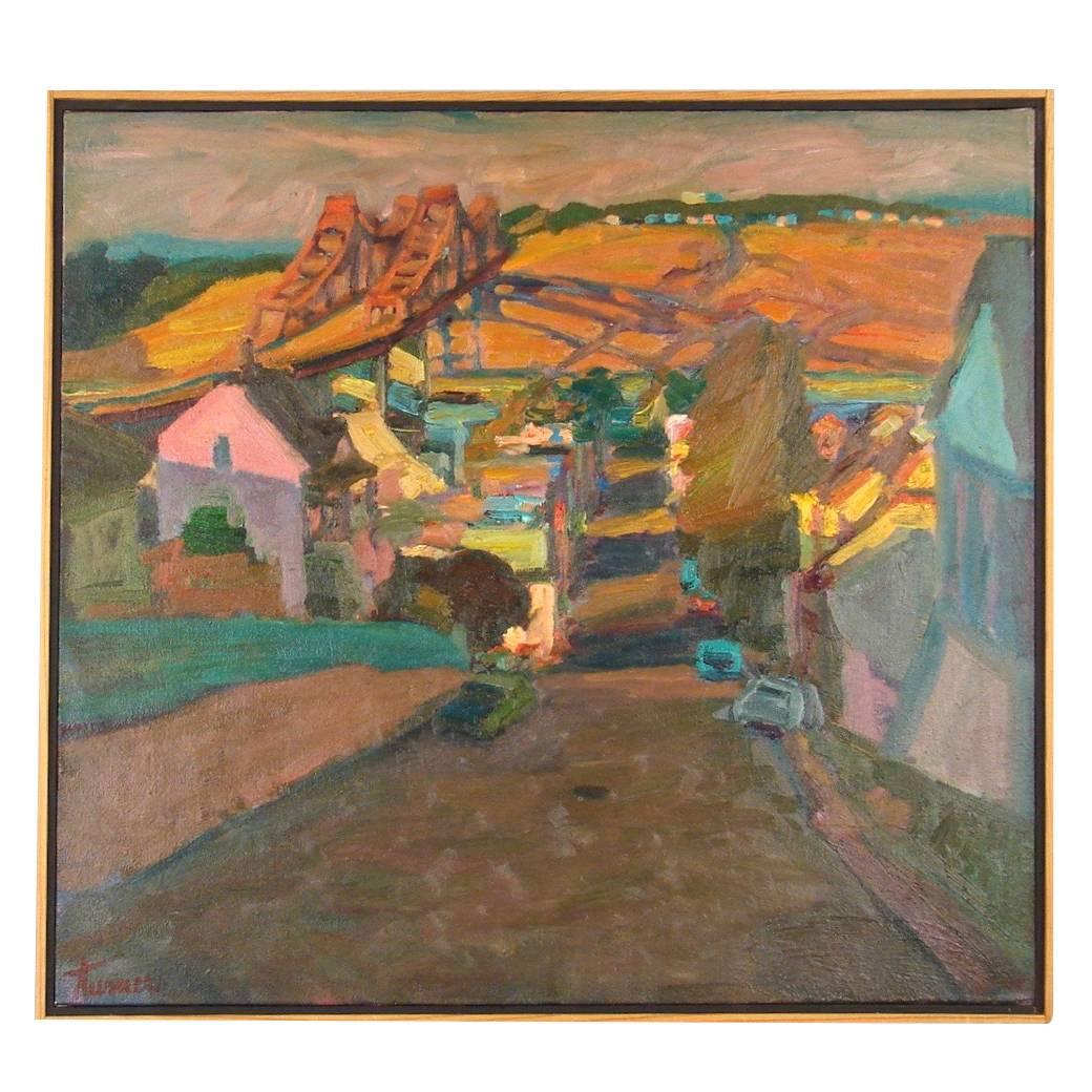 Oil on Canvas of Northern California Town by Jerrold Turner