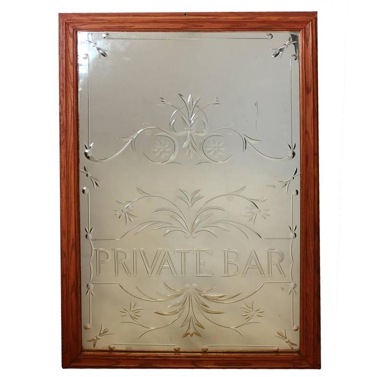 Vintage English "Private Bar" Glass Sign For Sale at 1stdibs
