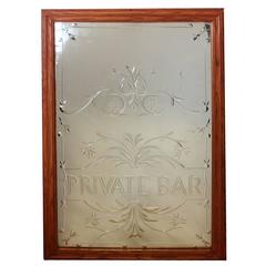 Vintage English "Private Bar" Glass Sign 7