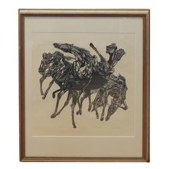 Vintage Woodblock "Horsers" by Jacob Landau