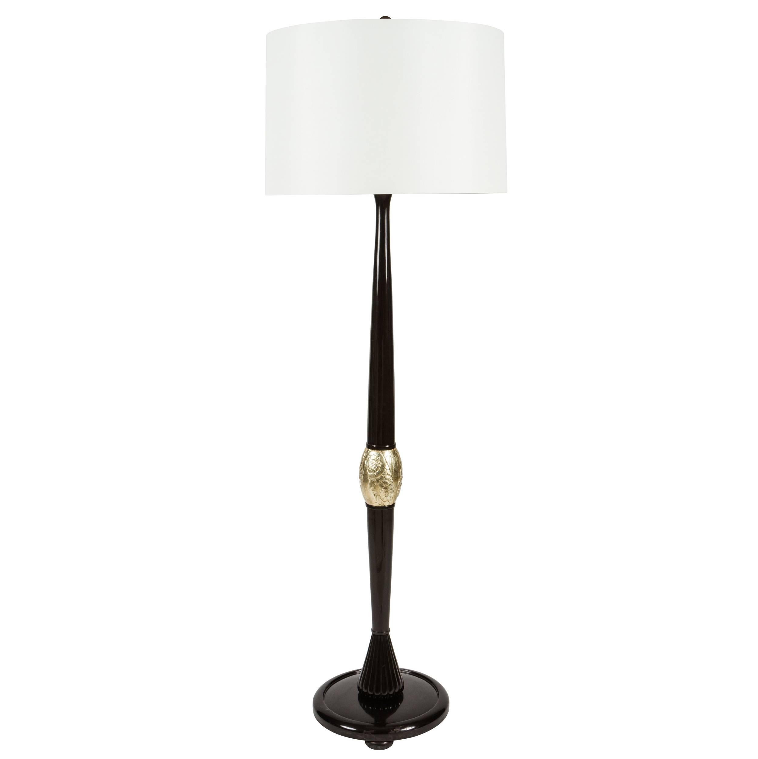 Lacquered and Gilt Art Deco Style Floor Lamp by Lindley