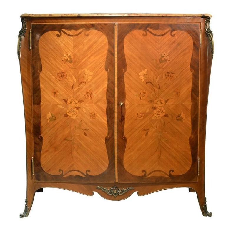 French OrmoluMounted Parquetry Armoire with Marbletop at 1stDibs