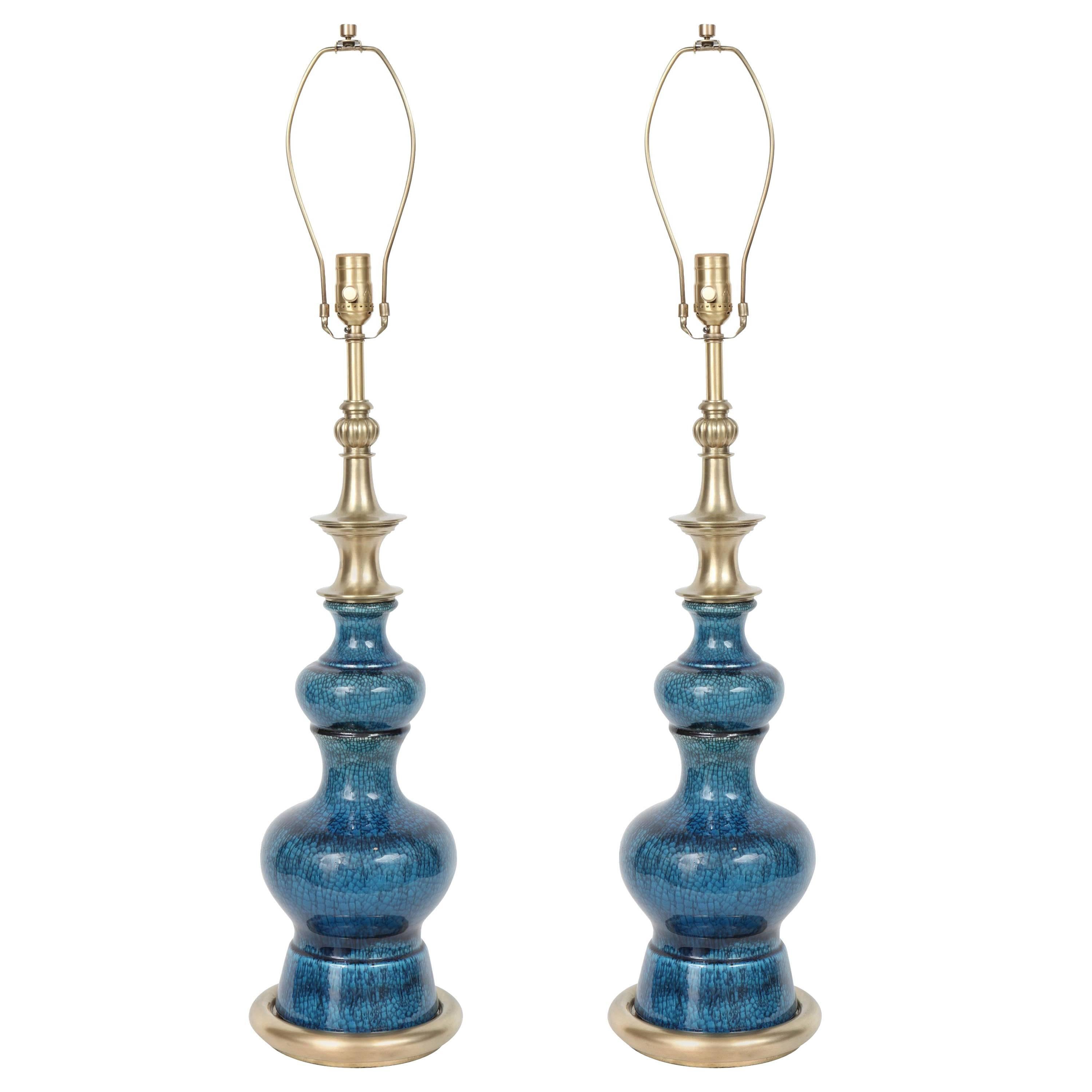 Stiffel Blue Crackled Glazed Lamps